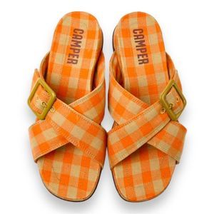 CAMPER Atonik Gingham Sandals in Orange/Beige Size 10 NWOT
